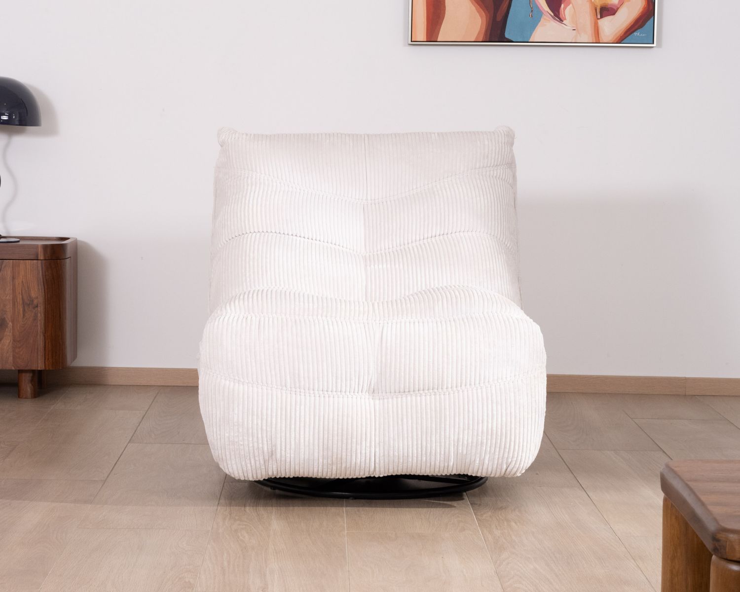 Sillón giratorio y reclinable de pana cruda «Cascada»