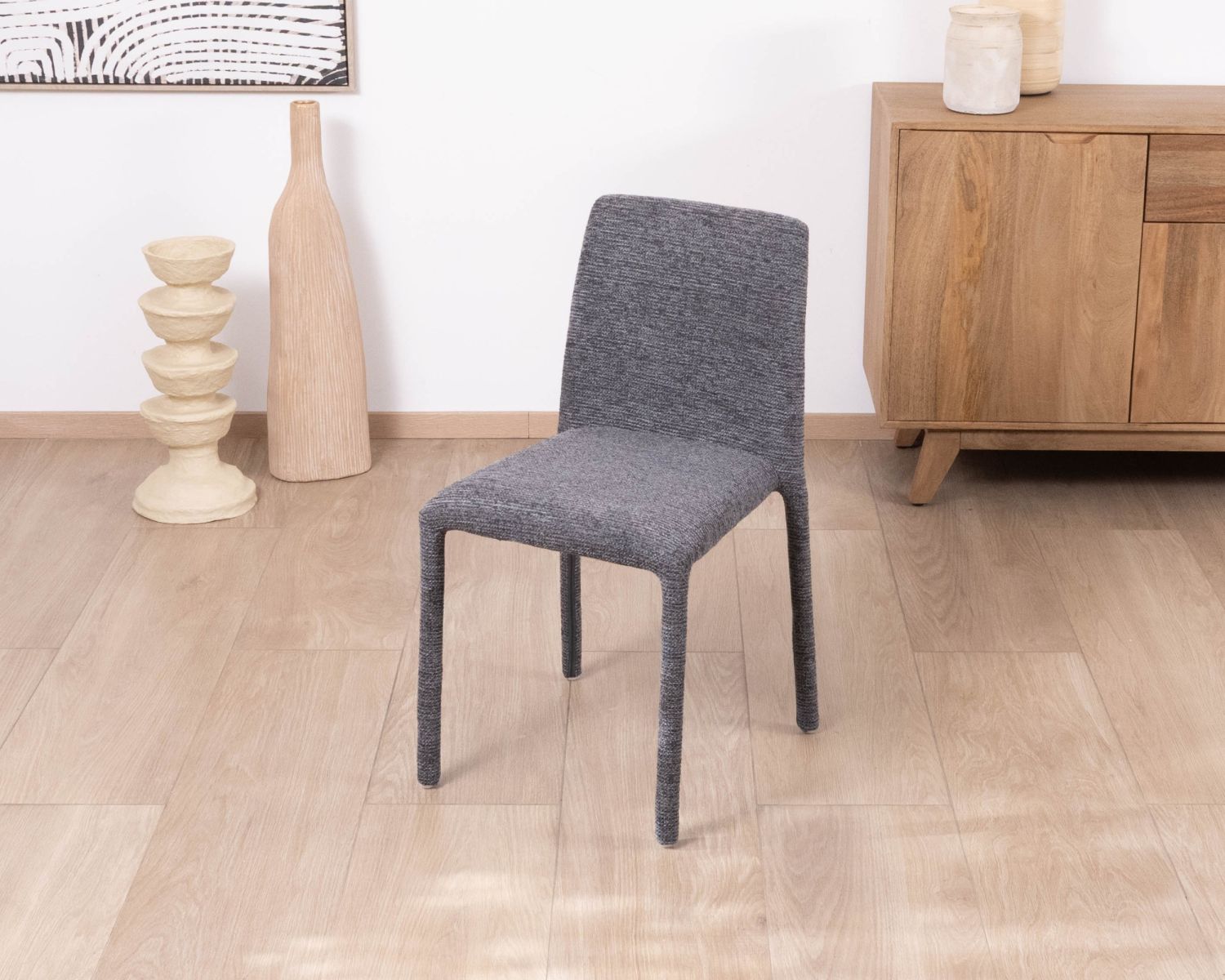 Lote de 4 sillas apilables de comedor de tela gris grafito texturizada «Otto» 