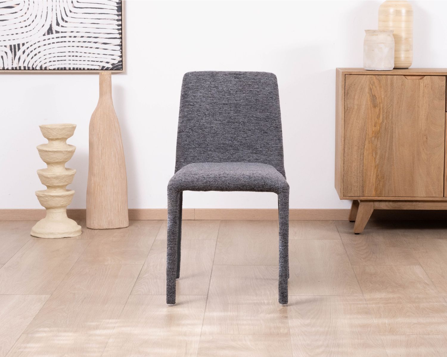 Lote de 4 sillas apilables de comedor de tela gris grafito texturizada «Otto» 