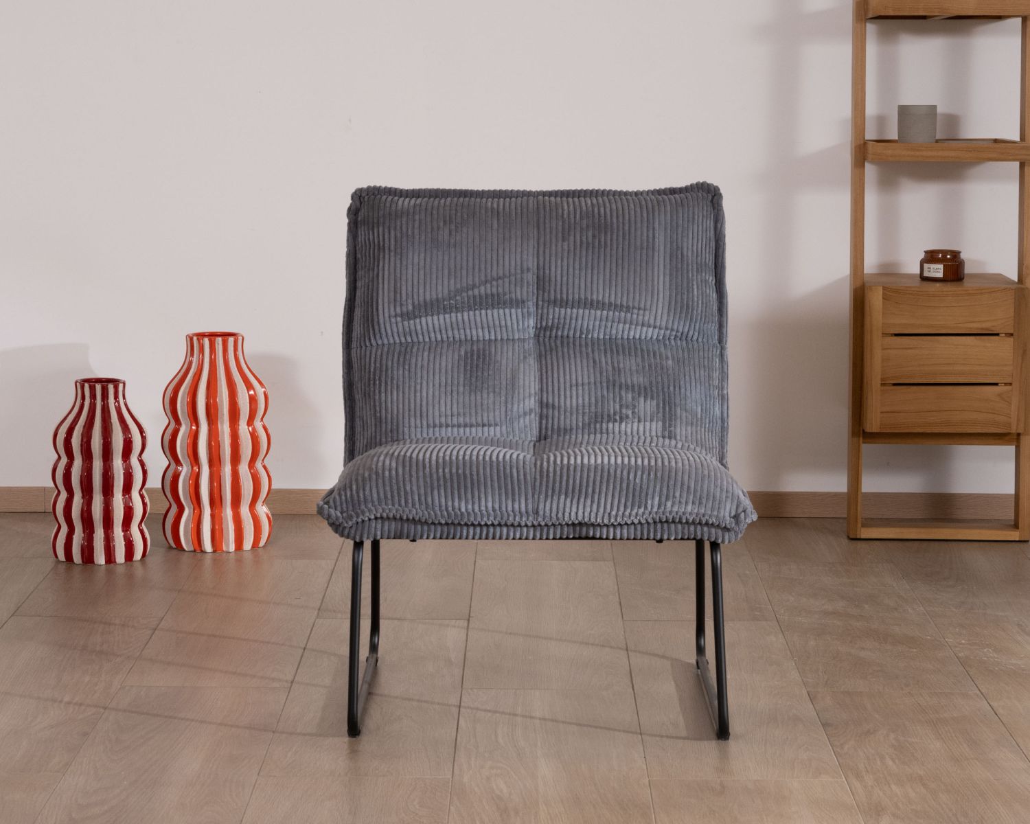 Lote de 2 sillones sin reposabrazos de terciopelo acanalado gris «Calvin»