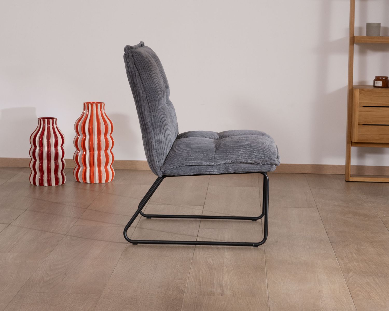 Lote de 2 sillones sin reposabrazos de terciopelo acanalado gris «Calvin»