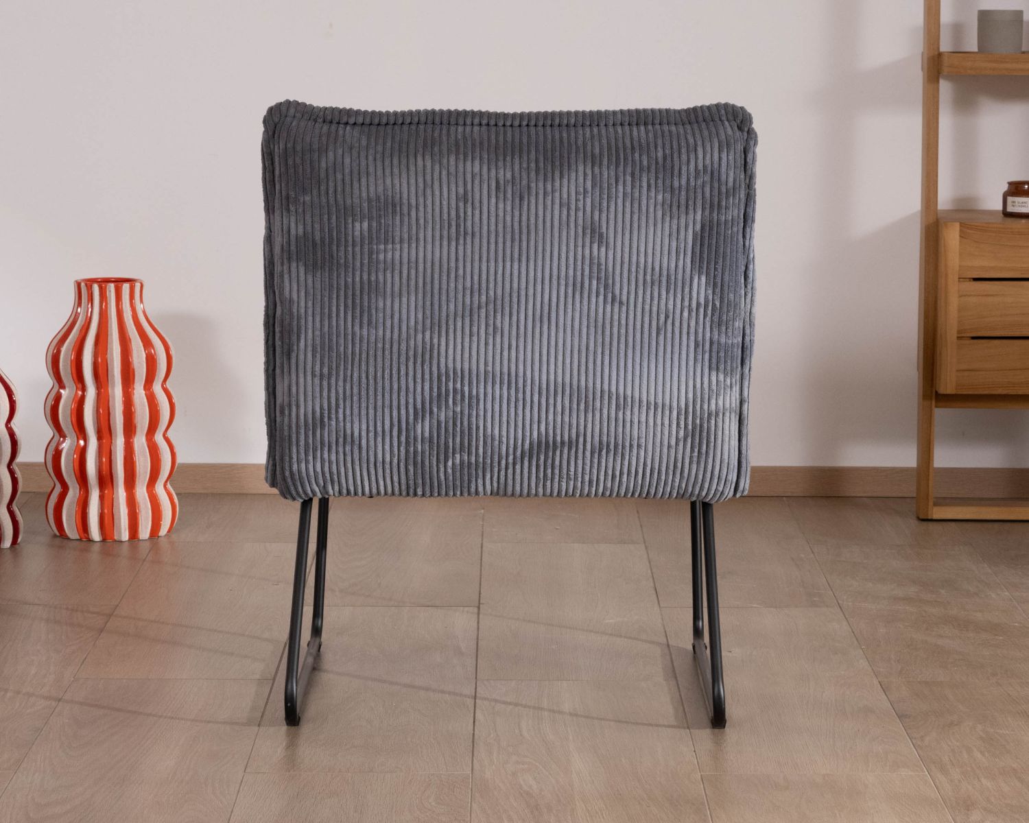 Lote de 2 sillones sin reposabrazos de terciopelo acanalado gris «Calvin»