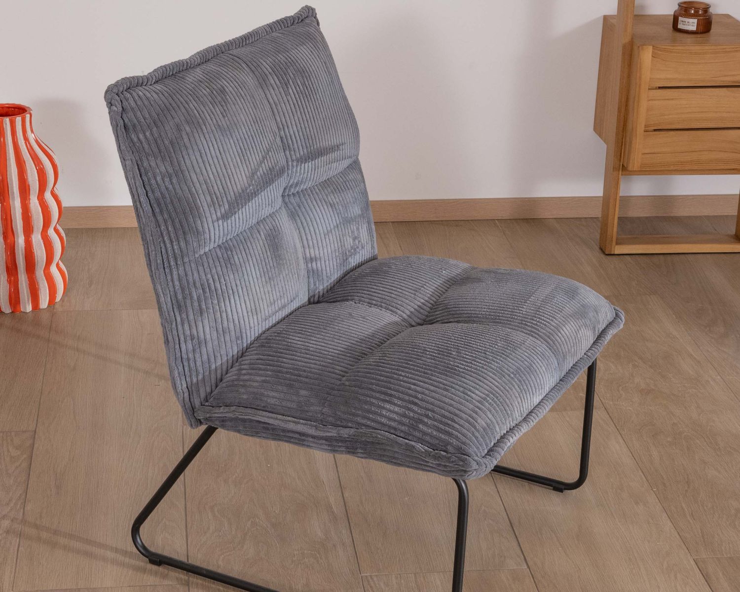 Lote de 2 sillones sin reposabrazos de terciopelo acanalado gris «Calvin»