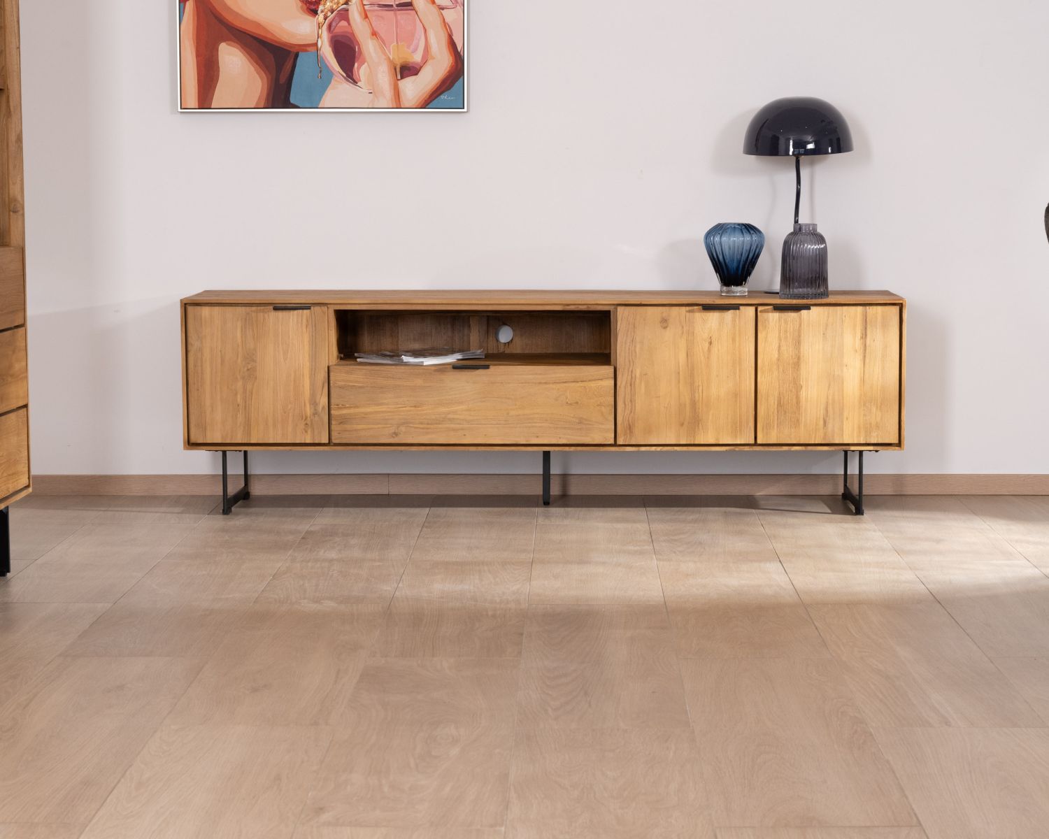 Mueble de televisión grande de 200 cm de teca reciclada «Bahia», estilo retro