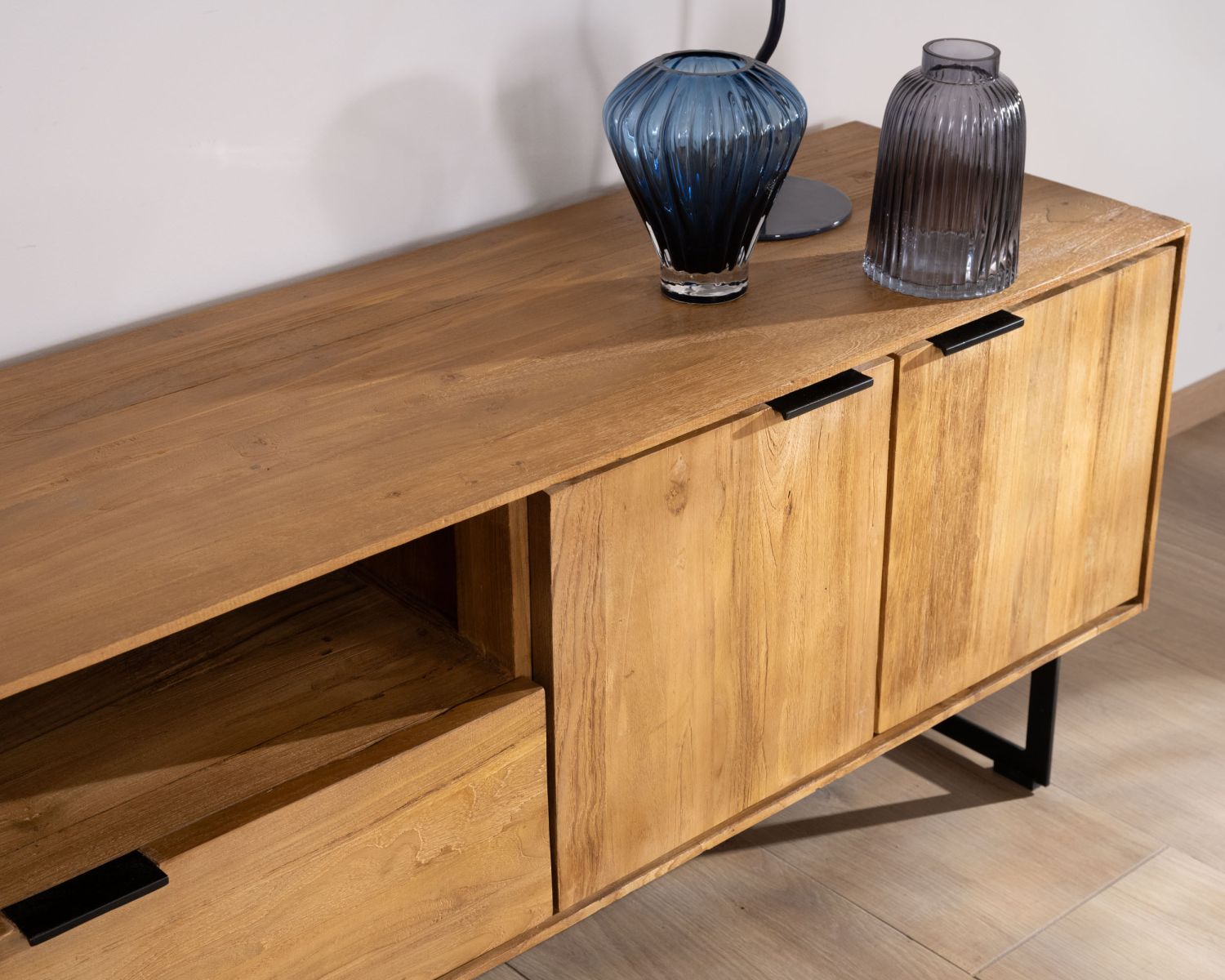 Mueble de televisión grande de 200 cm de teca reciclada «Bahia», estilo retro