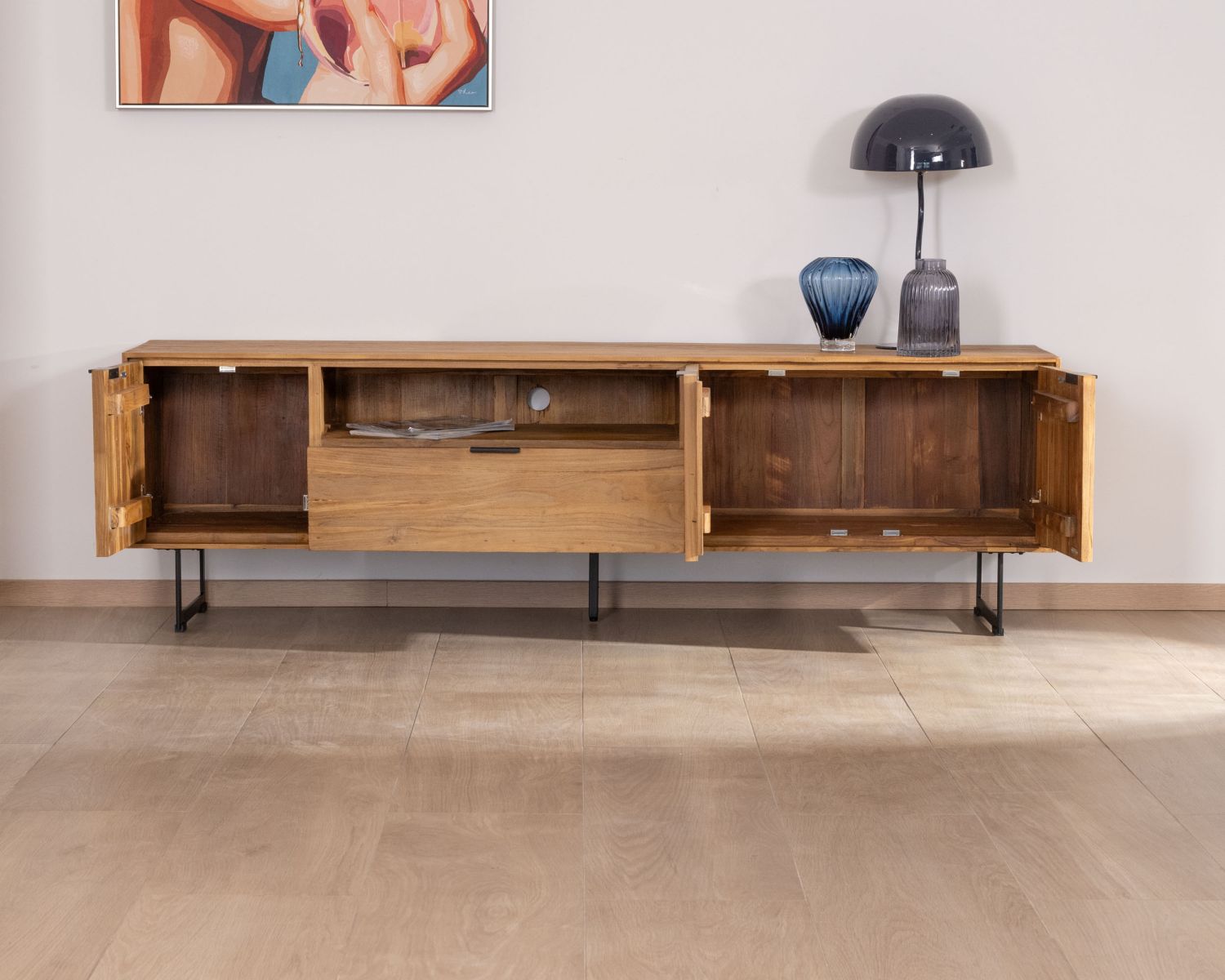 Mueble de televisión grande de 200 cm de teca reciclada «Bahia», estilo retro
