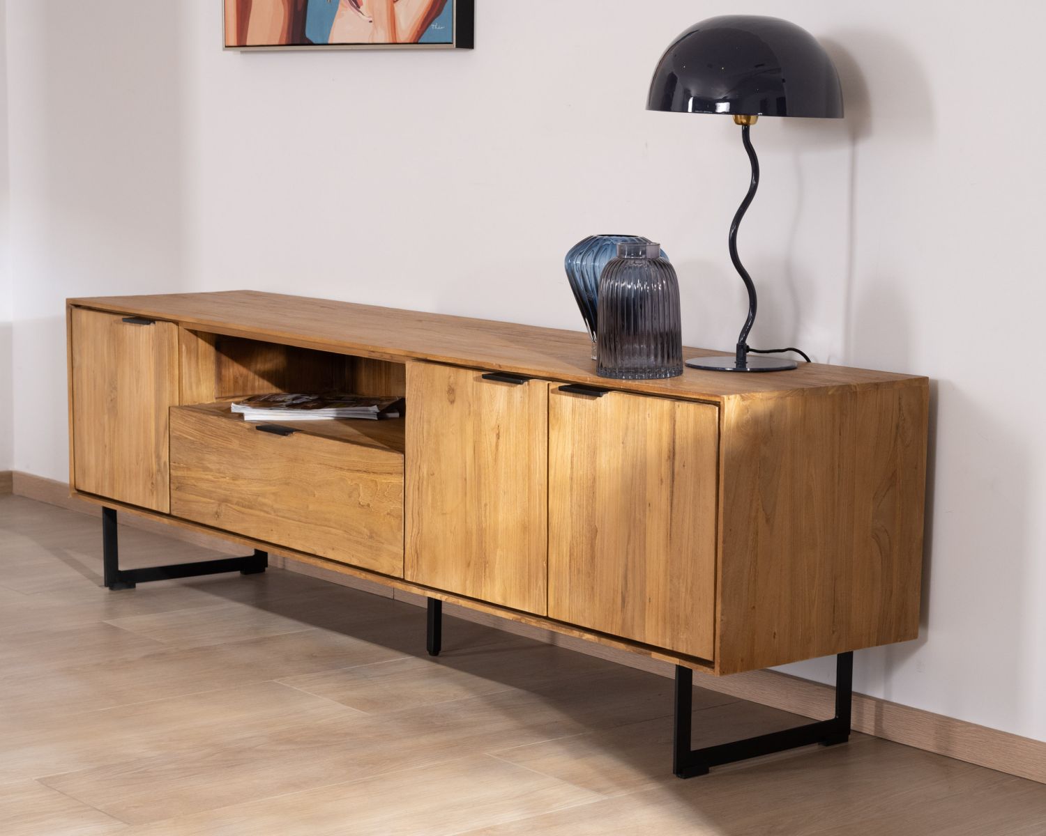 Mueble de televisión grande de 200 cm de teca reciclada «Bahia», estilo retro