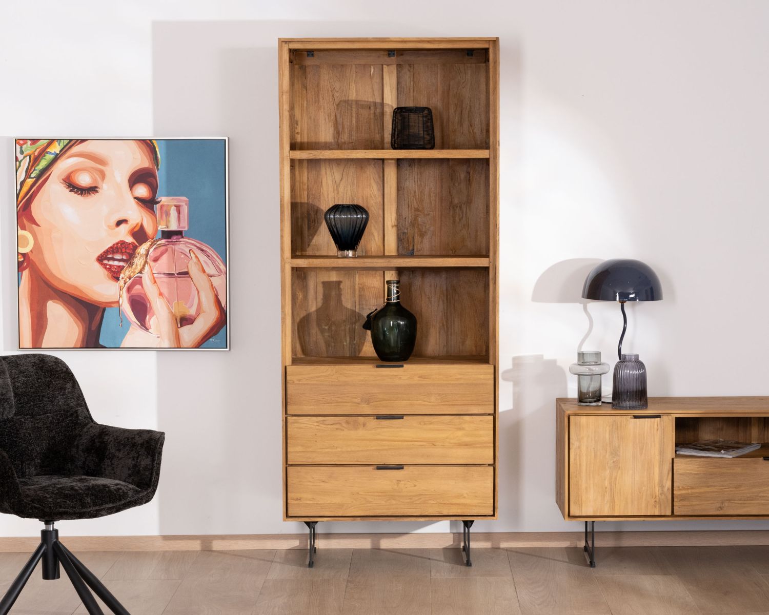 Librería de estilo retro de teca «Bahia» de 3 estantes