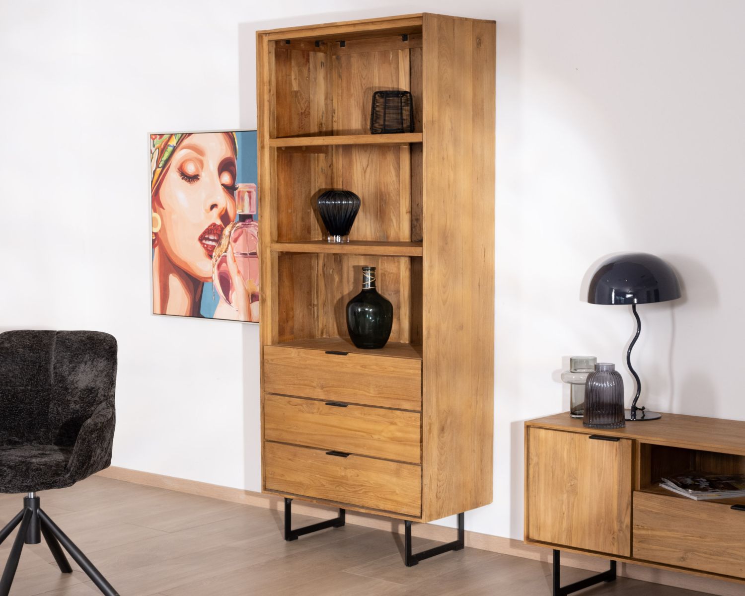 Librería de estilo retro de teca «Bahia» de 3 estantes