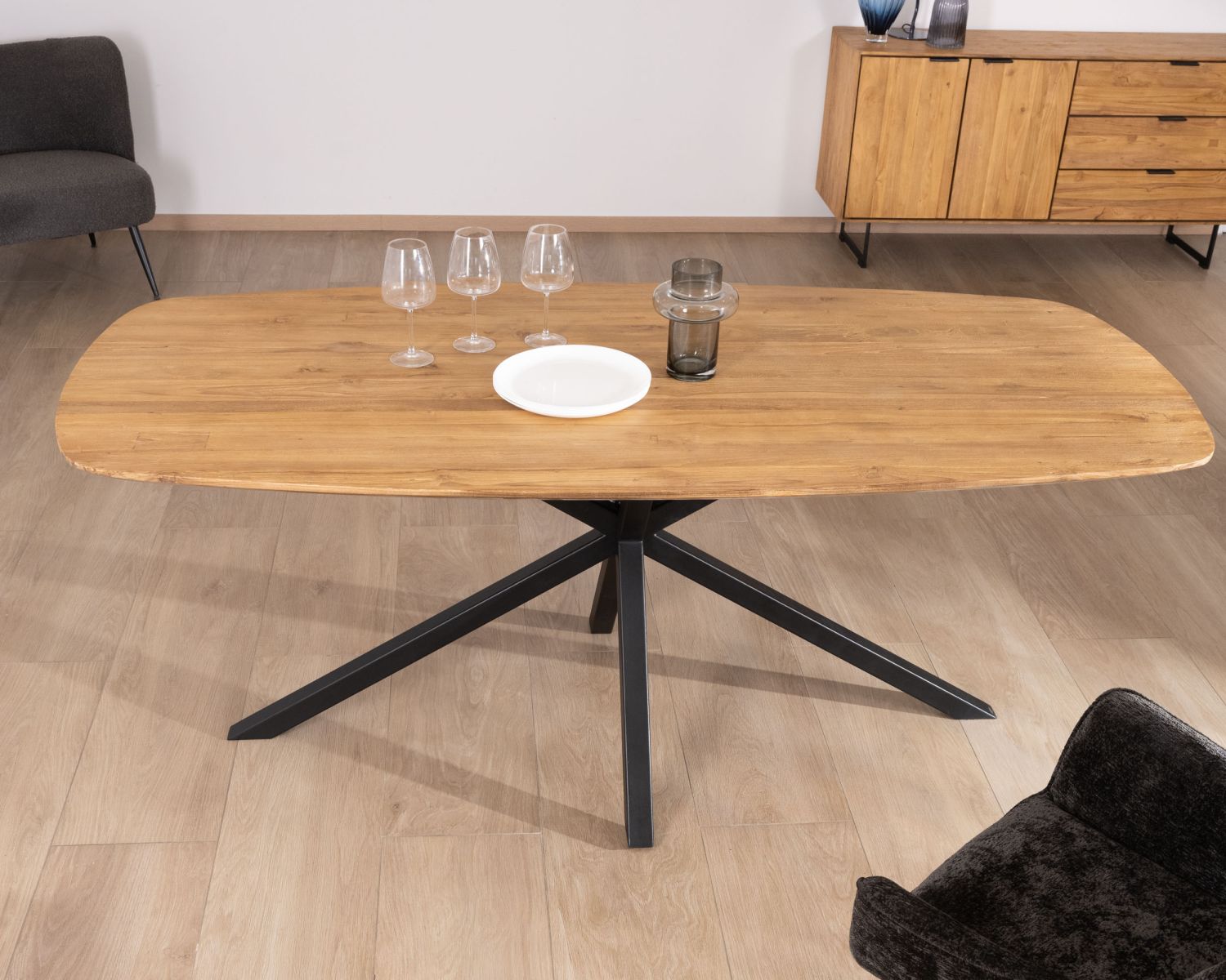 Mesa de comedor tipo barco de teca reciclada con patas Mikado «Bahia», 200 cm