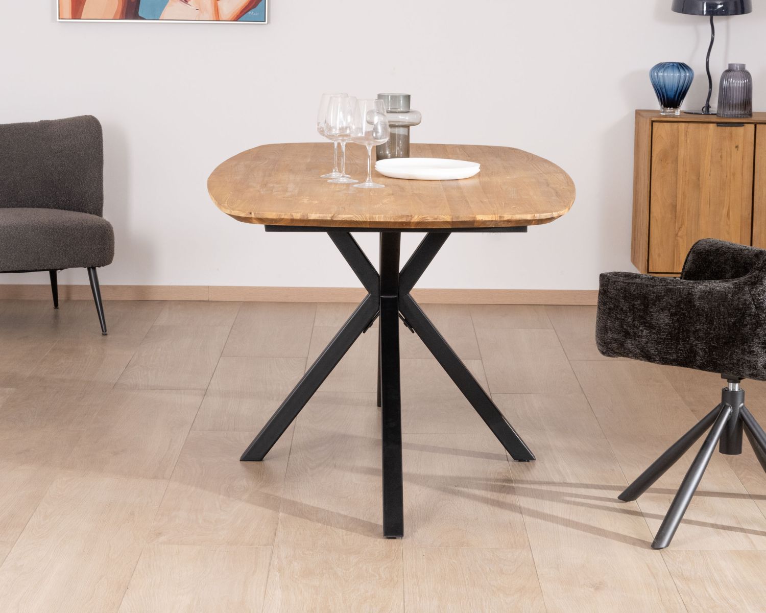 Mesa de comedor tipo barco de teca reciclada con patas Mikado «Bahia», 200 cm