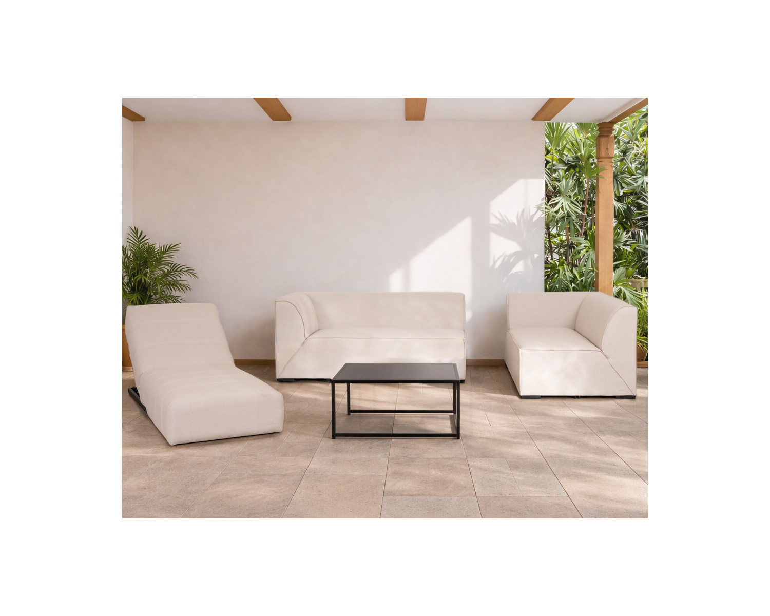 Sofá de exterior de 2 módulos «Sunset Bay» con tejido especial para exteriores en color crema