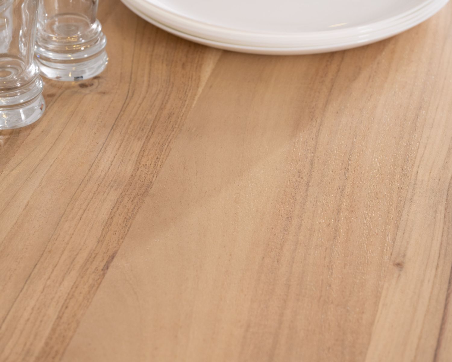 Mesa de comedor de acacia con patas «3D» de mikado y tablero cuadrado de 150 cm