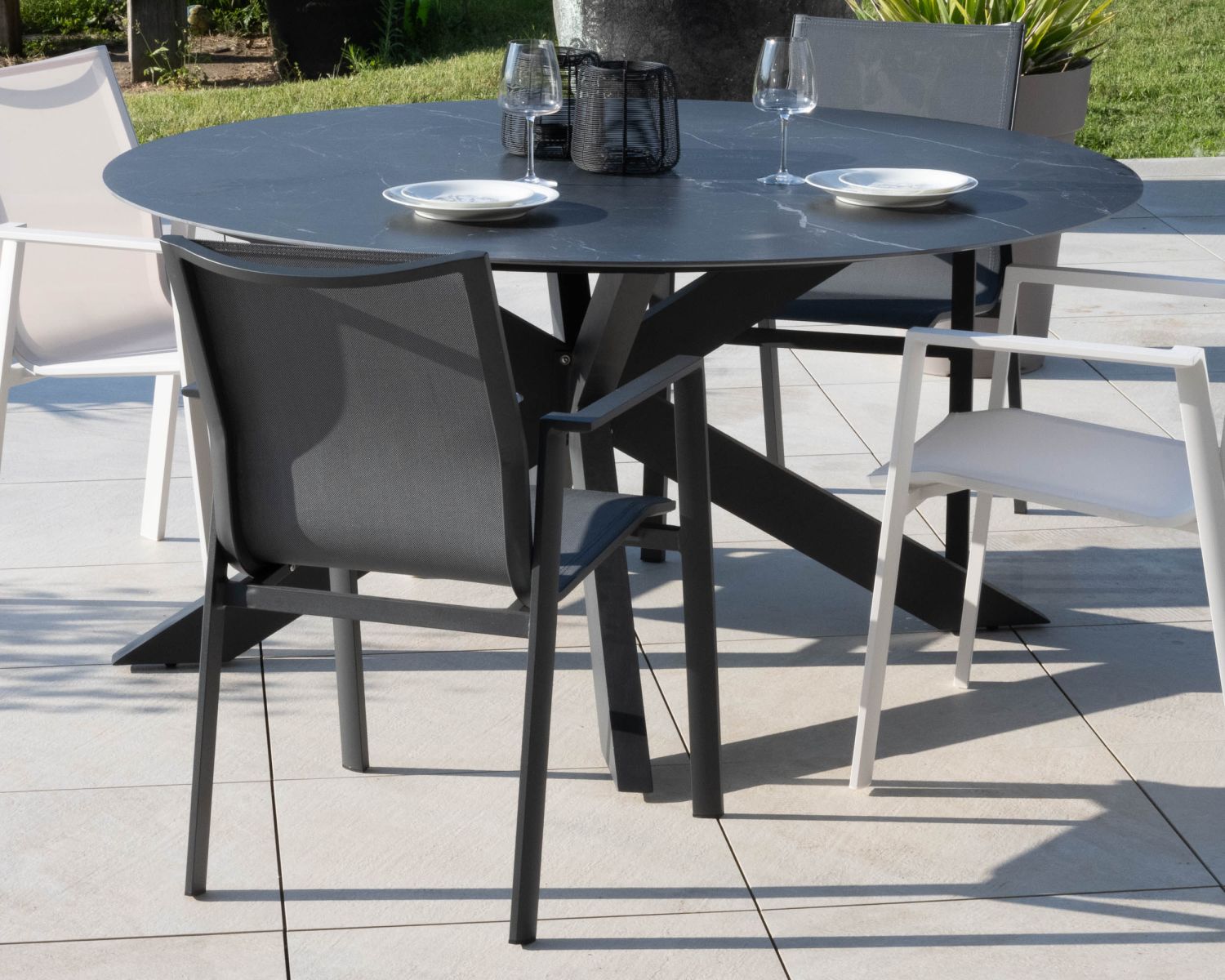 Silla de jardín de aluminio y tejido en color antracita «Campobello»