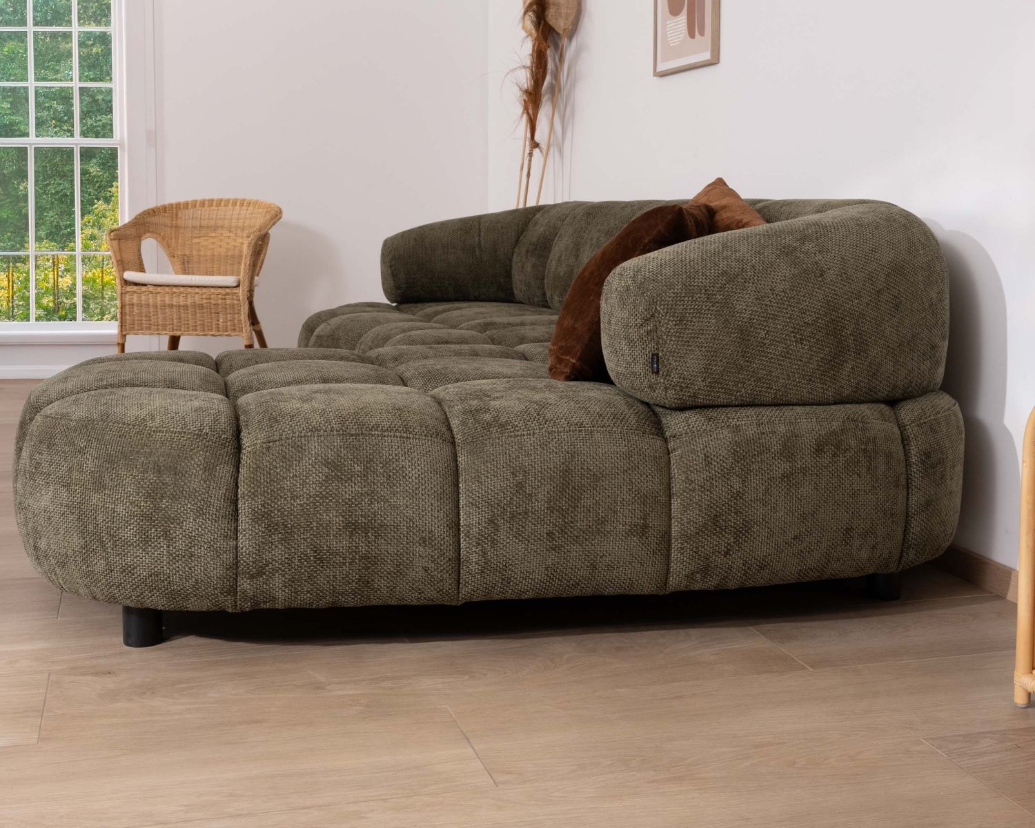 Sofá con ajuste eléctrico y chaise longue «Syltan» en tejido ultrasuave de color verde oscuro