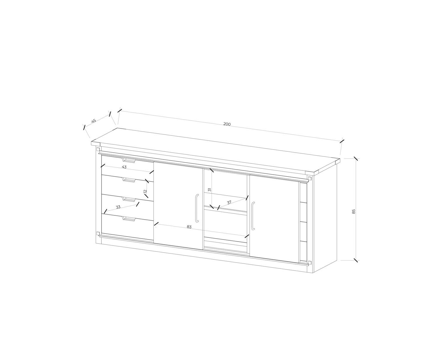 Aparador de metal y madera de 200 cm con puertas correderas «Caractère»