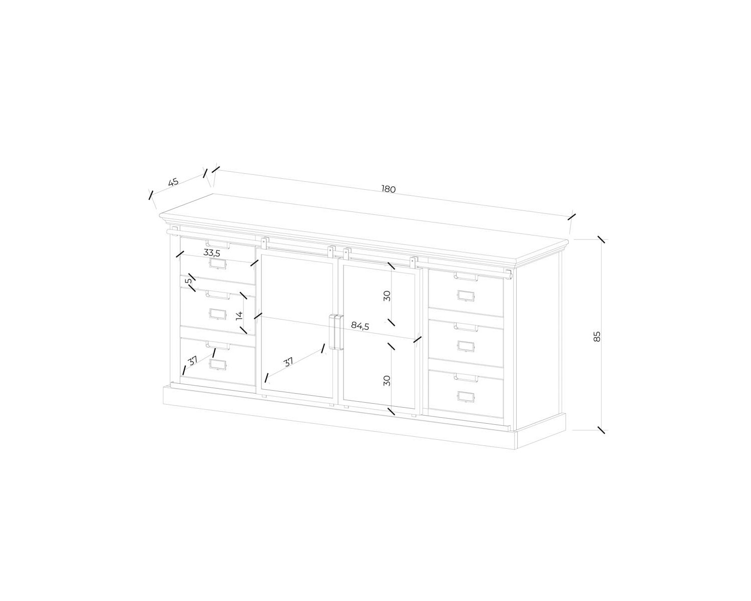 Aparador de estilo «factory» de madera maciza y metal «Haden»