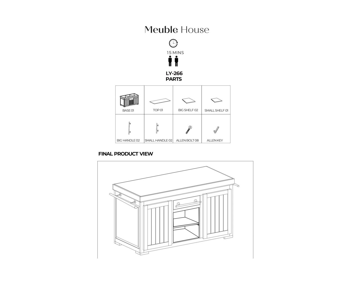 Gran tabla de cortar de madera maciza con superficie de piedra «Grand Chef», 165 cm