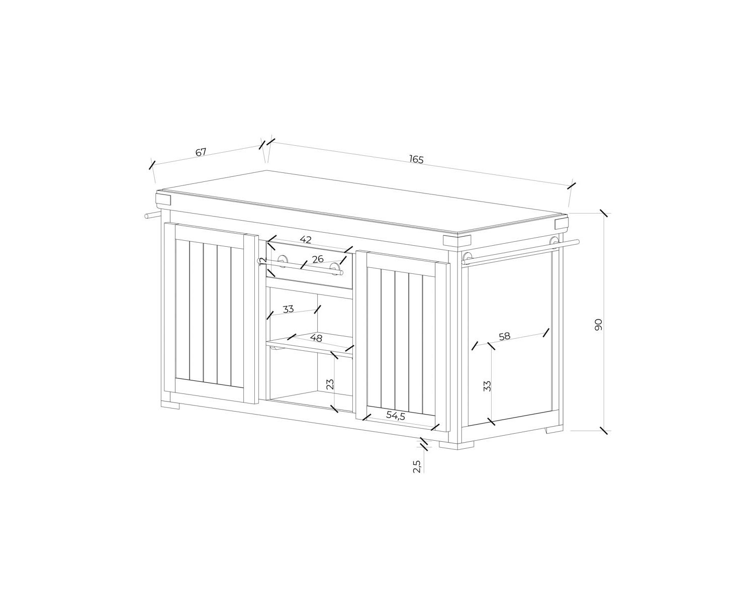 Gran tabla de cortar de madera maciza con superficie de piedra «Grand Chef», 165 cm