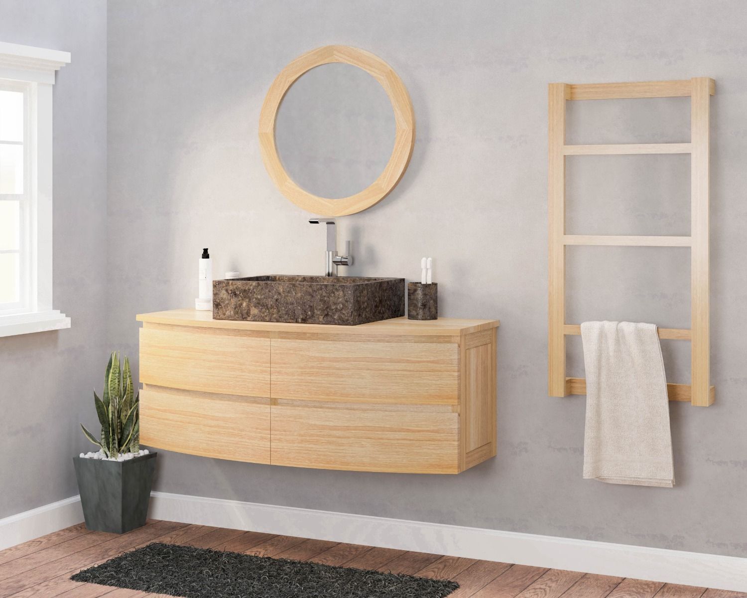 Lavabo rectangular de diseño en mármol pulido gris «Stone»