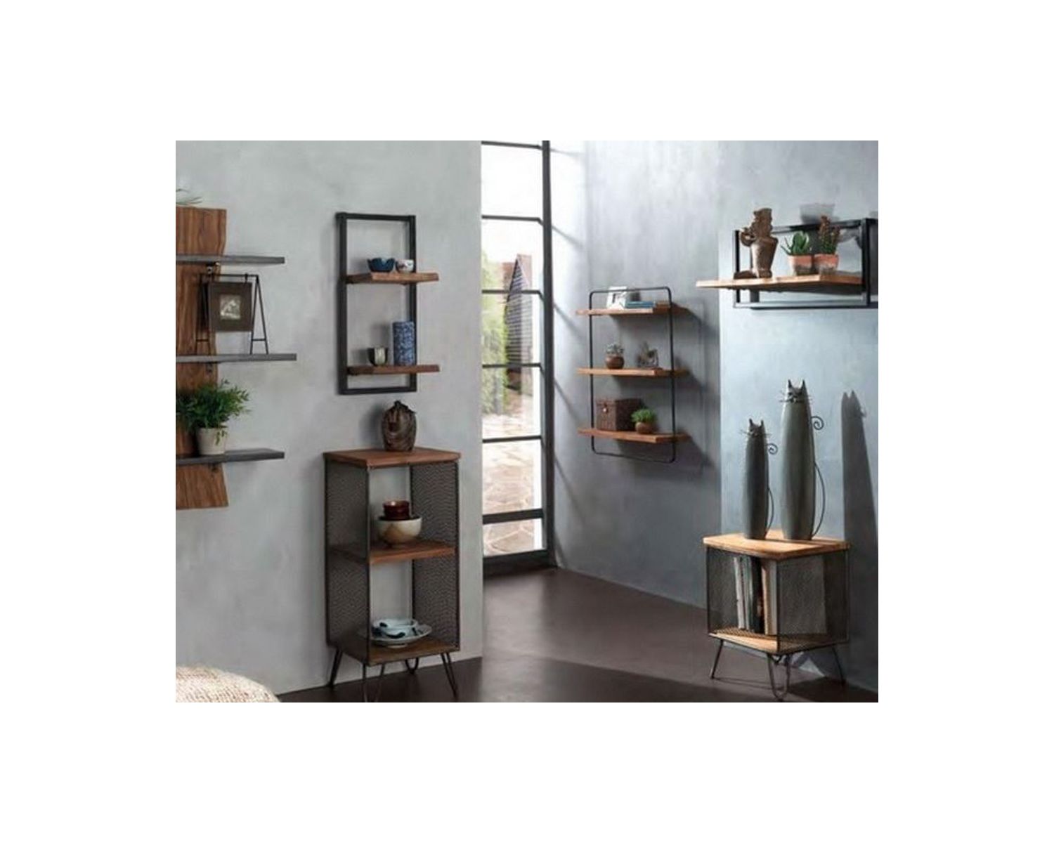 Estantería de pared de 2 baldas, de teca natural reciclada y metal «Ulva»