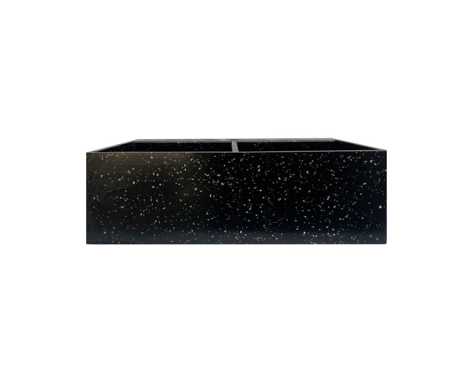 Fregadero grande de terrazo negro para encastrar, con dos cubetas