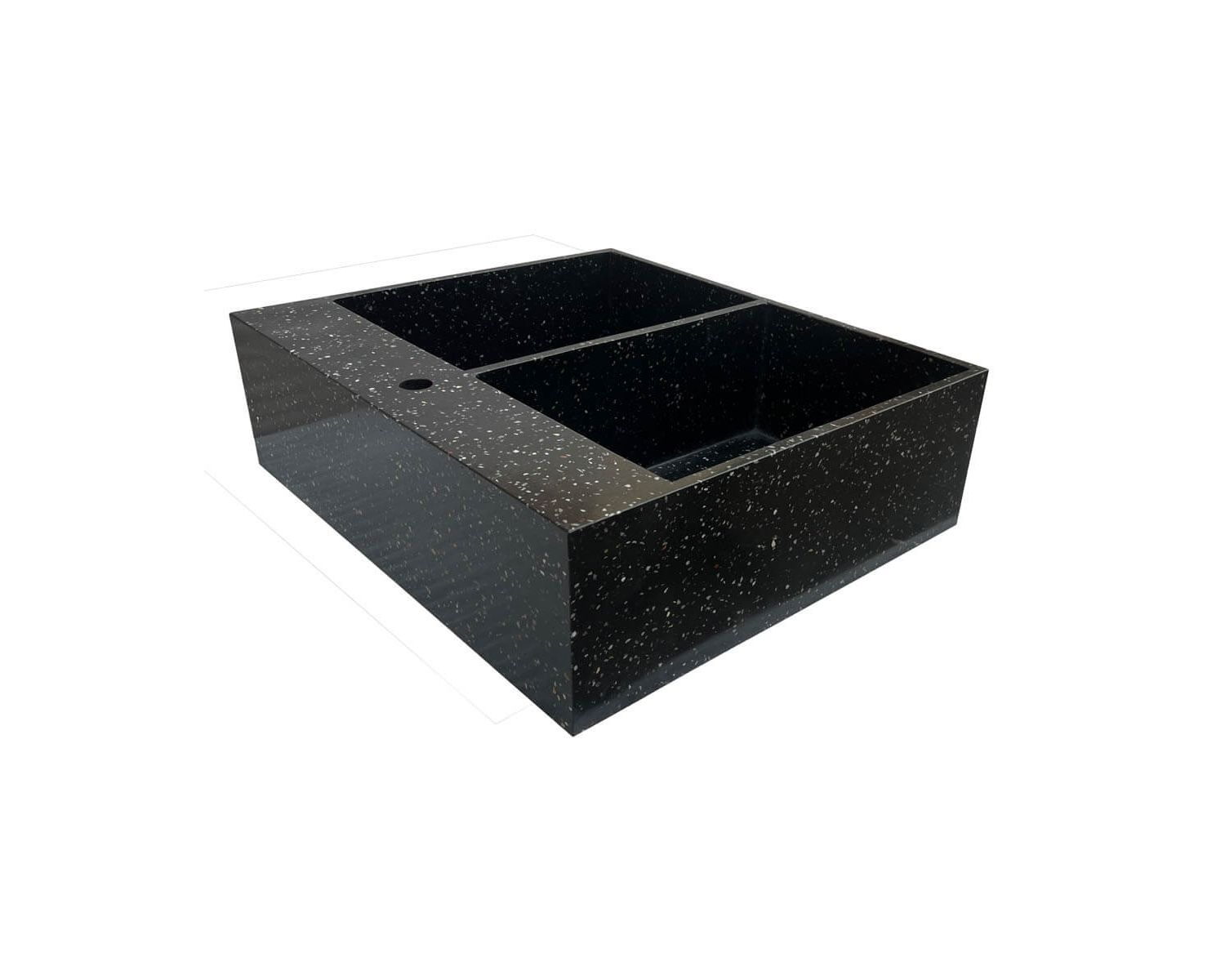 Fregadero grande de terrazo negro para encastrar, con dos cubetas