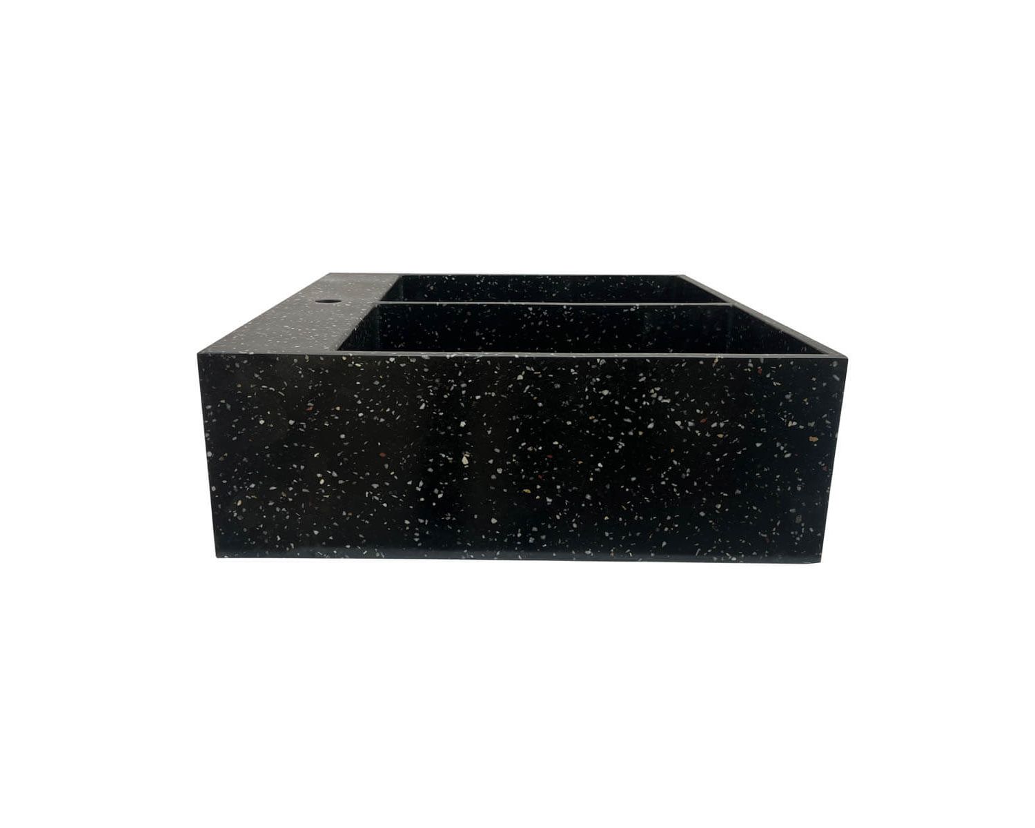Fregadero grande de terrazo negro para encastrar, con dos cubetas