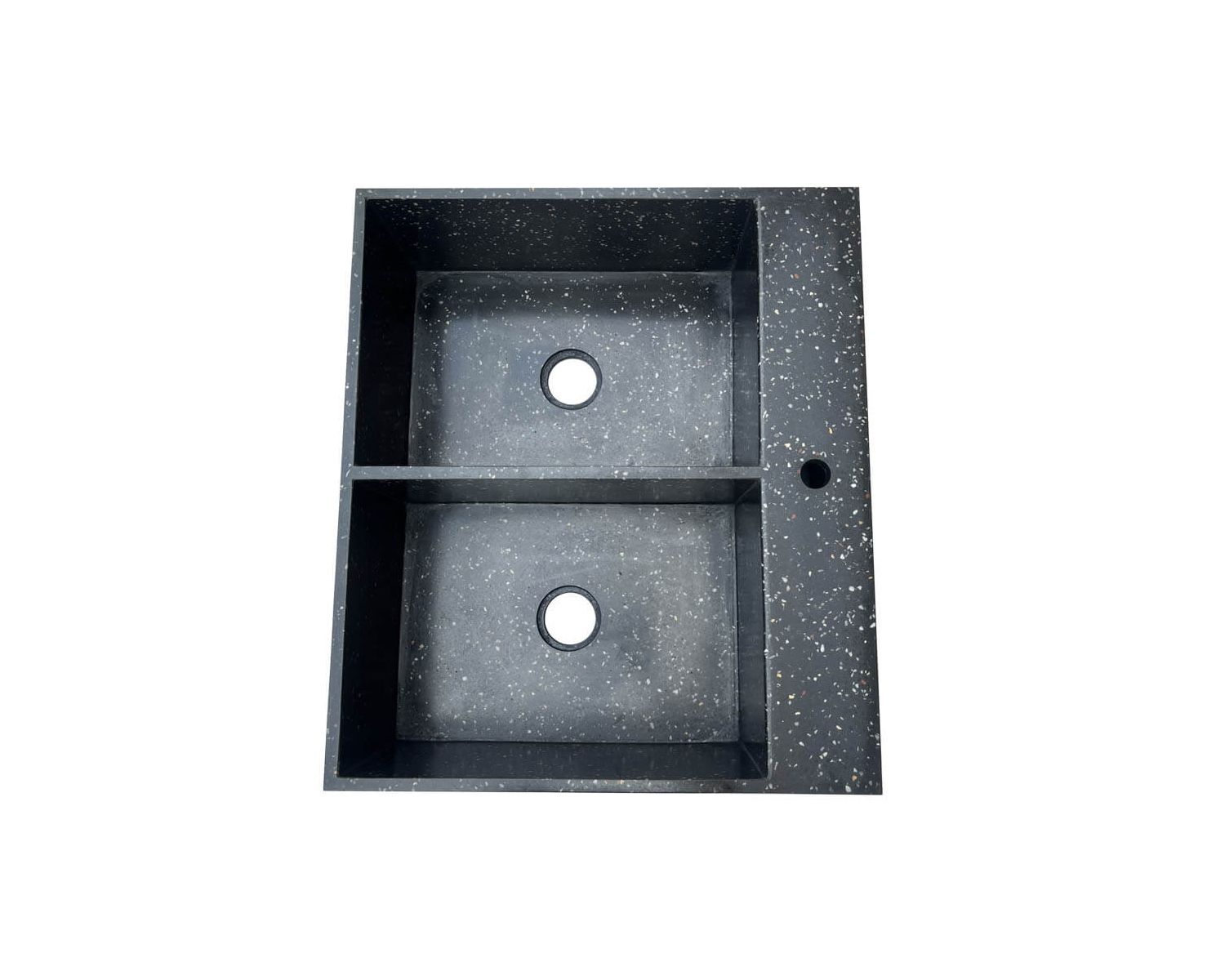 Fregadero grande de terrazo negro para encastrar, con dos cubetas