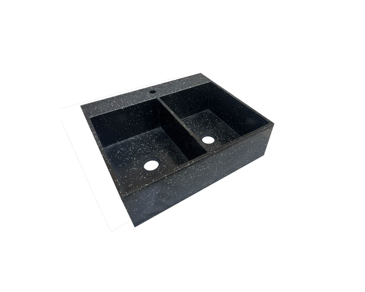 Fregadero grande de terrazo negro para encastrar, con dos cubetas