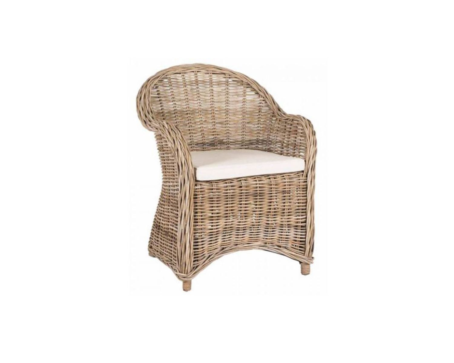 Sillón de jardín de ratán Kubu en color gris, con asiento de tela «Balangan Beach»