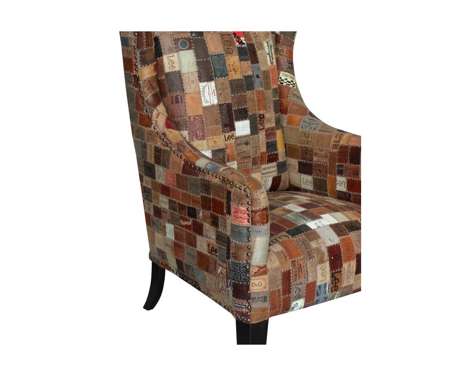 Sillón bergère 100 % único, de tela reciclada y madera «Pop Vintage»