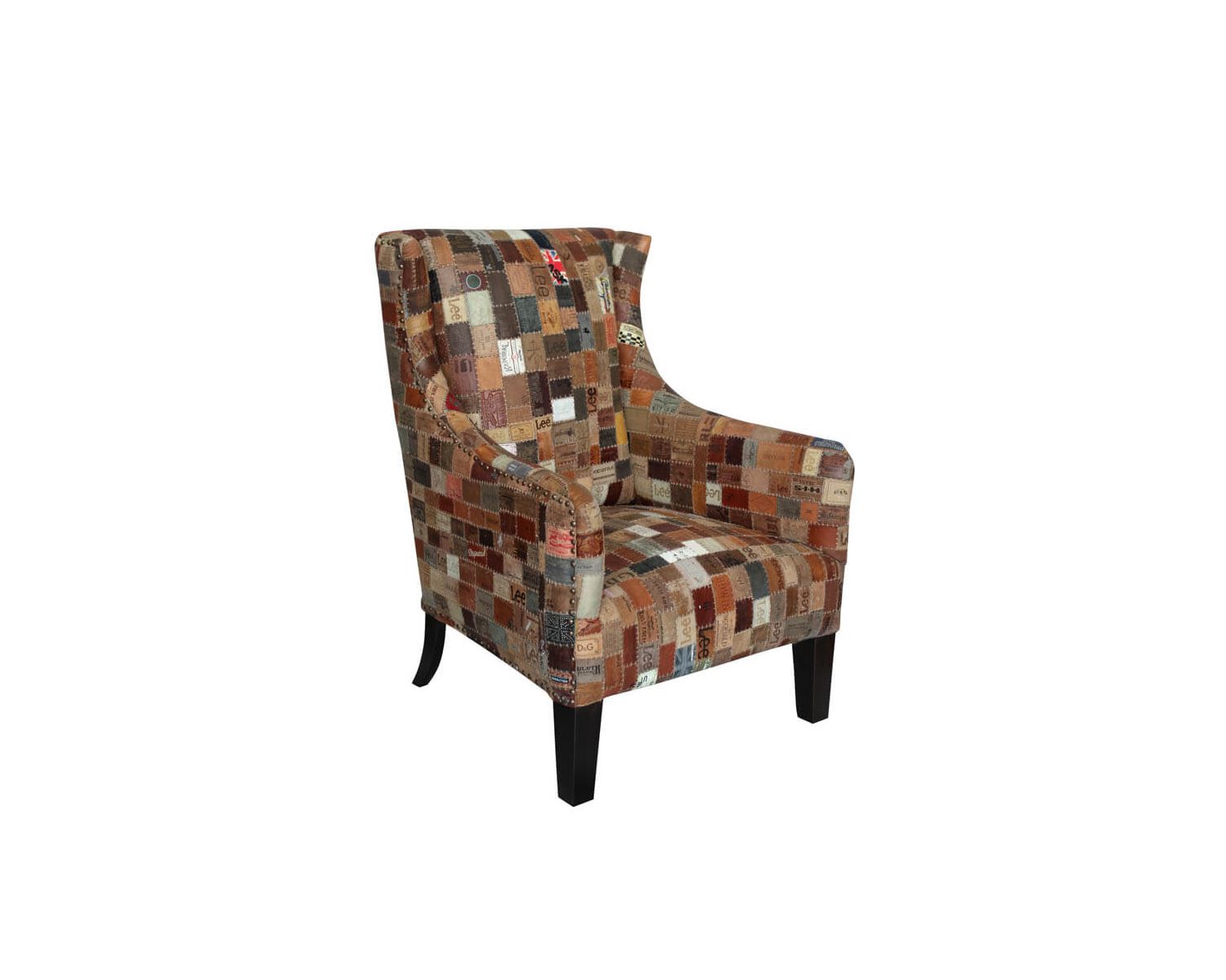 Sillón bergère 100 % único, de tela reciclada y madera «Pop Vintage»