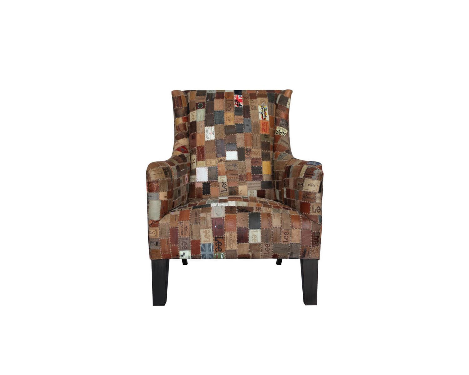 Sillón bergère 100 % único, de tela reciclada y madera «Pop Vintage»
