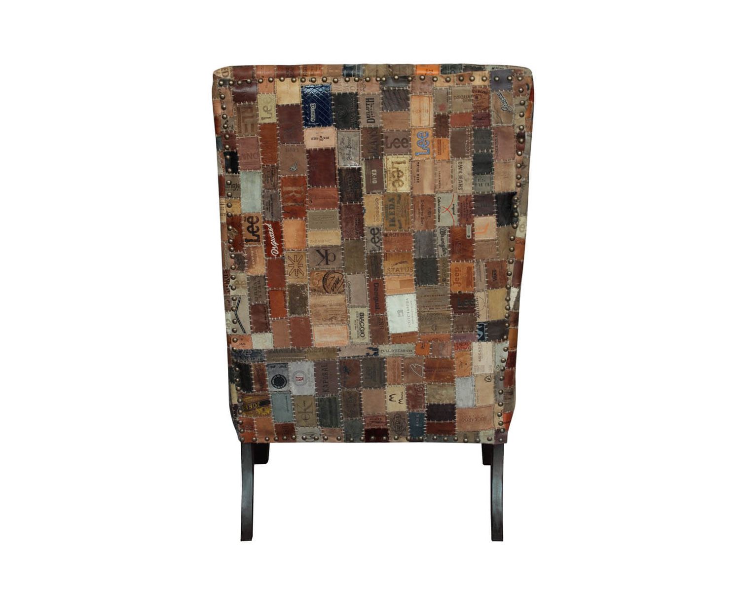 Sillón bergère 100 % único, de tela reciclada y madera «Pop Vintage»