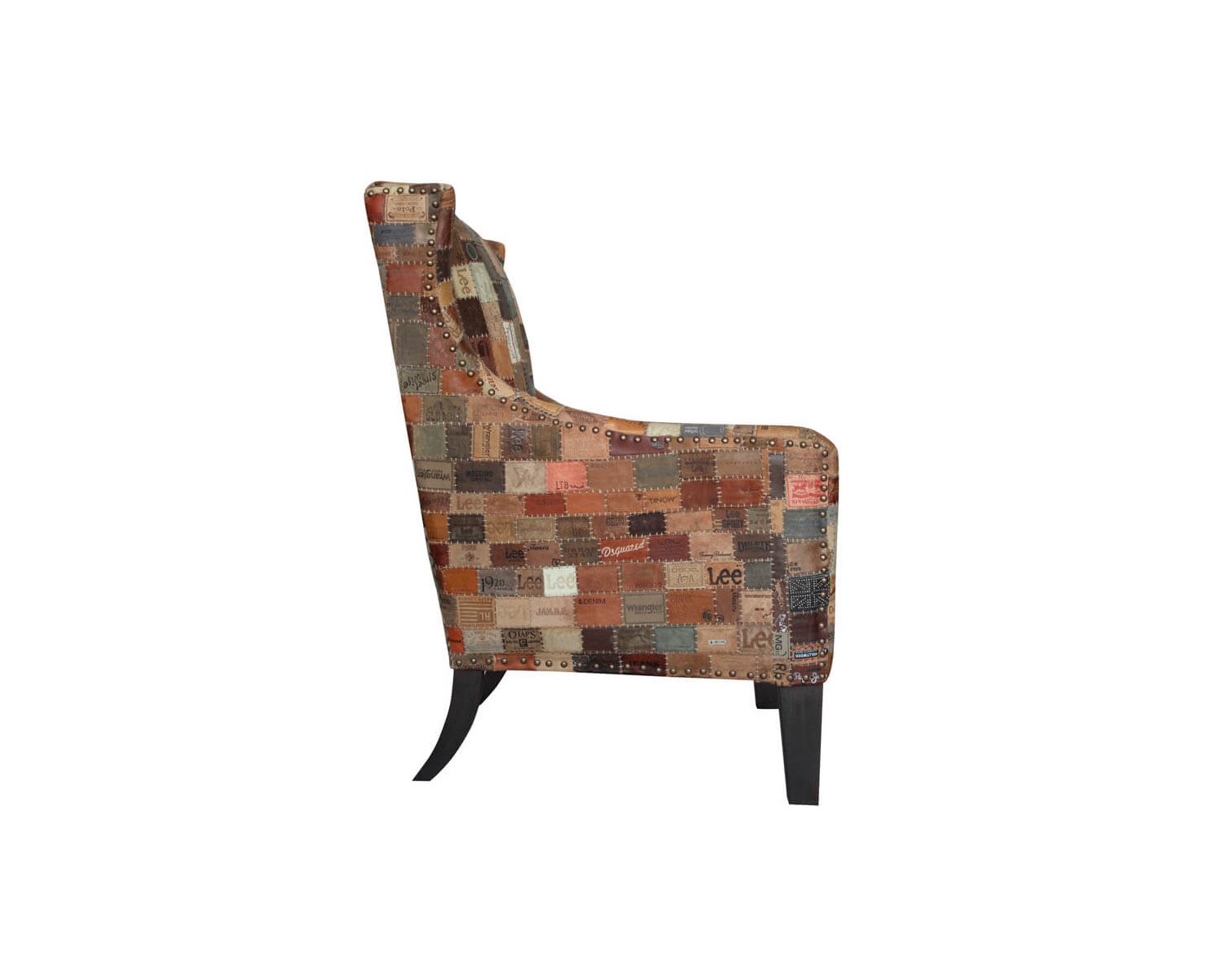 Sillón bergère 100 % único, de tela reciclada y madera «Pop Vintage»