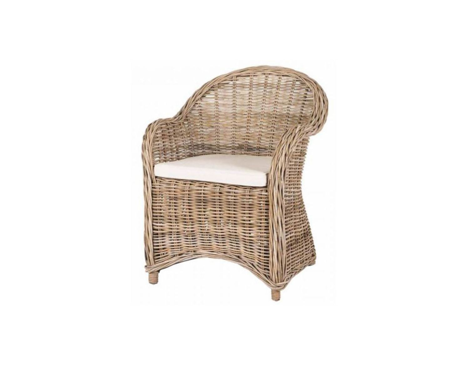 Sillón de jardín de ratán Kubu en color gris, con asiento de tela «Balangan Beach»