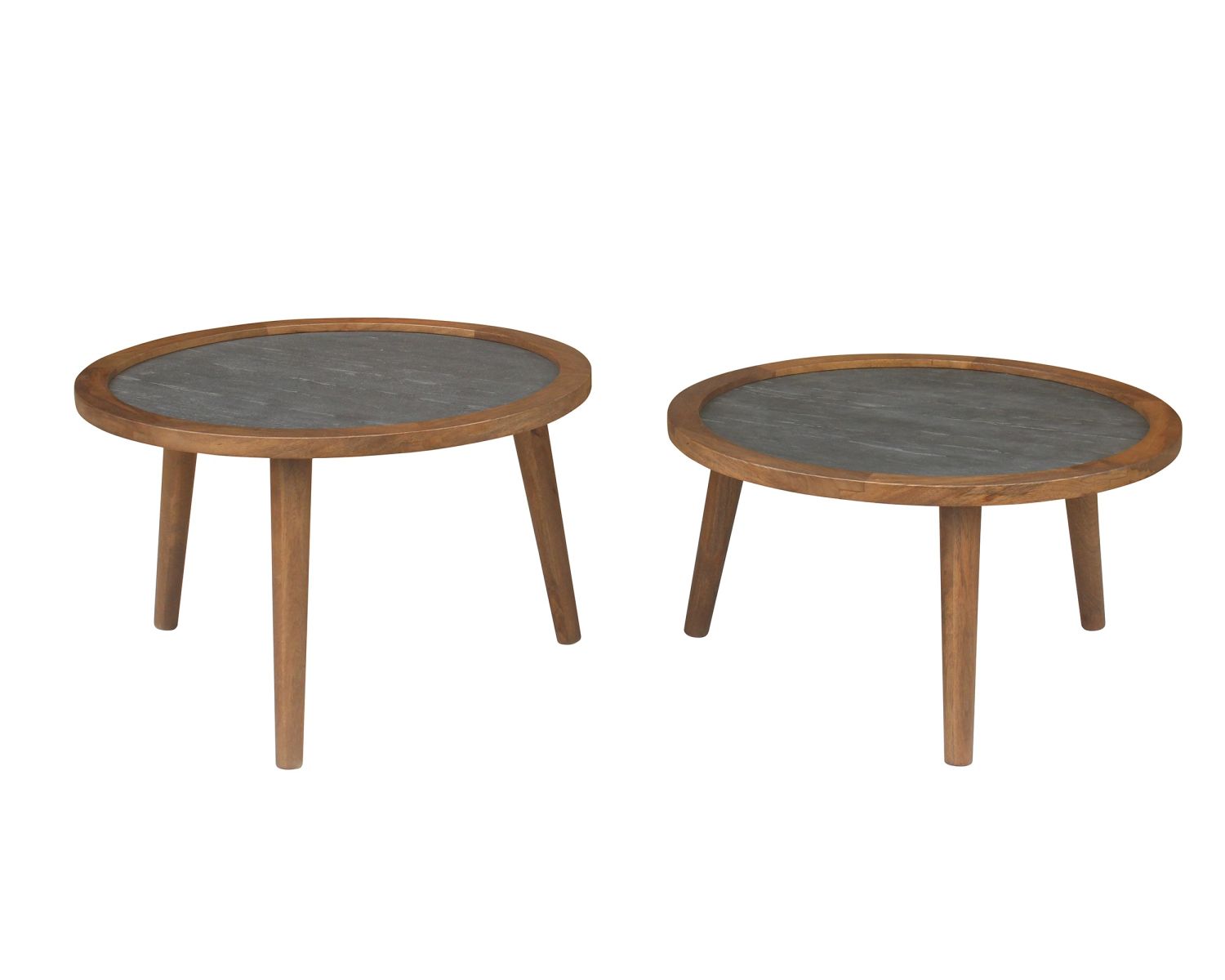 Duo de tables basses esprit rétro "Netty" plateaux placage pierre