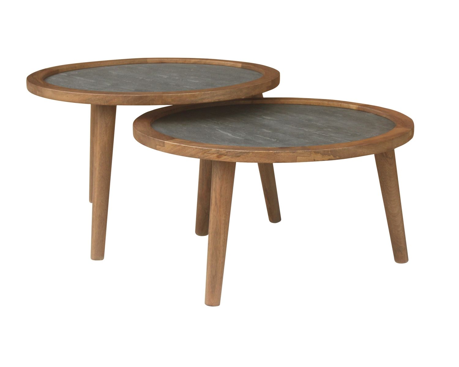 Duo de tables basses esprit rétro "Netty" plateaux placage pierre