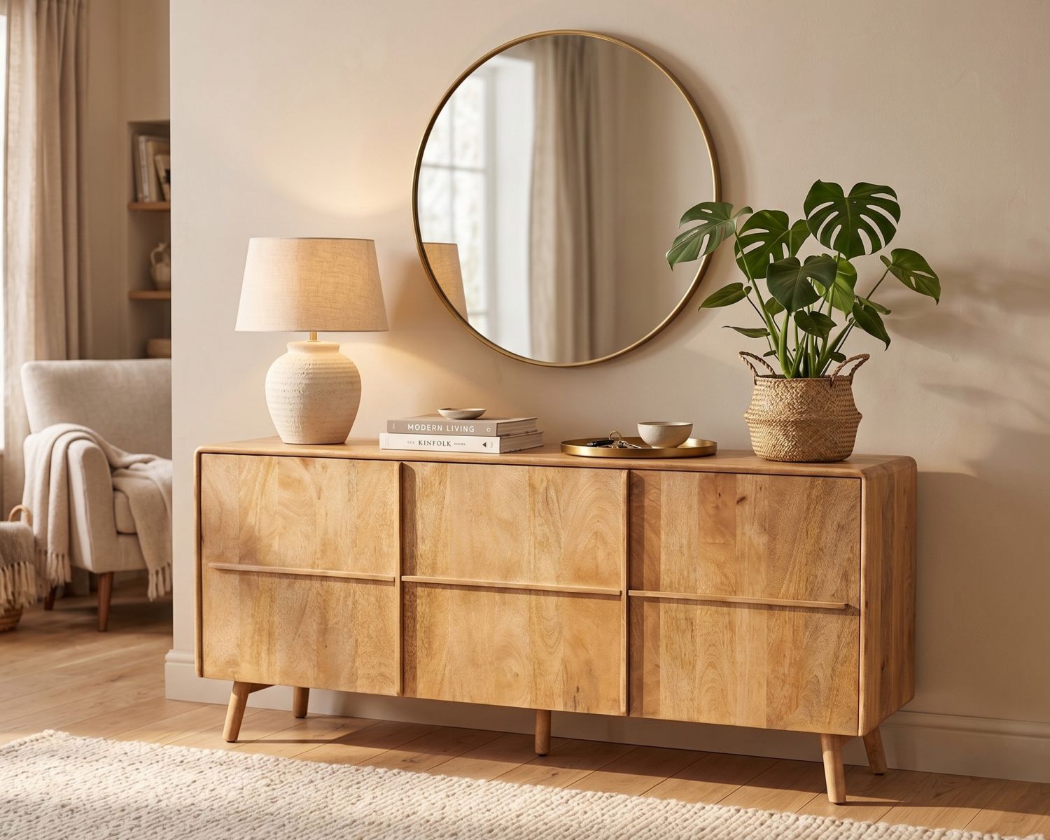 Buffet en manguier 160 cm "Becky" 2 portes 2 tiroirs avec pieds compas
