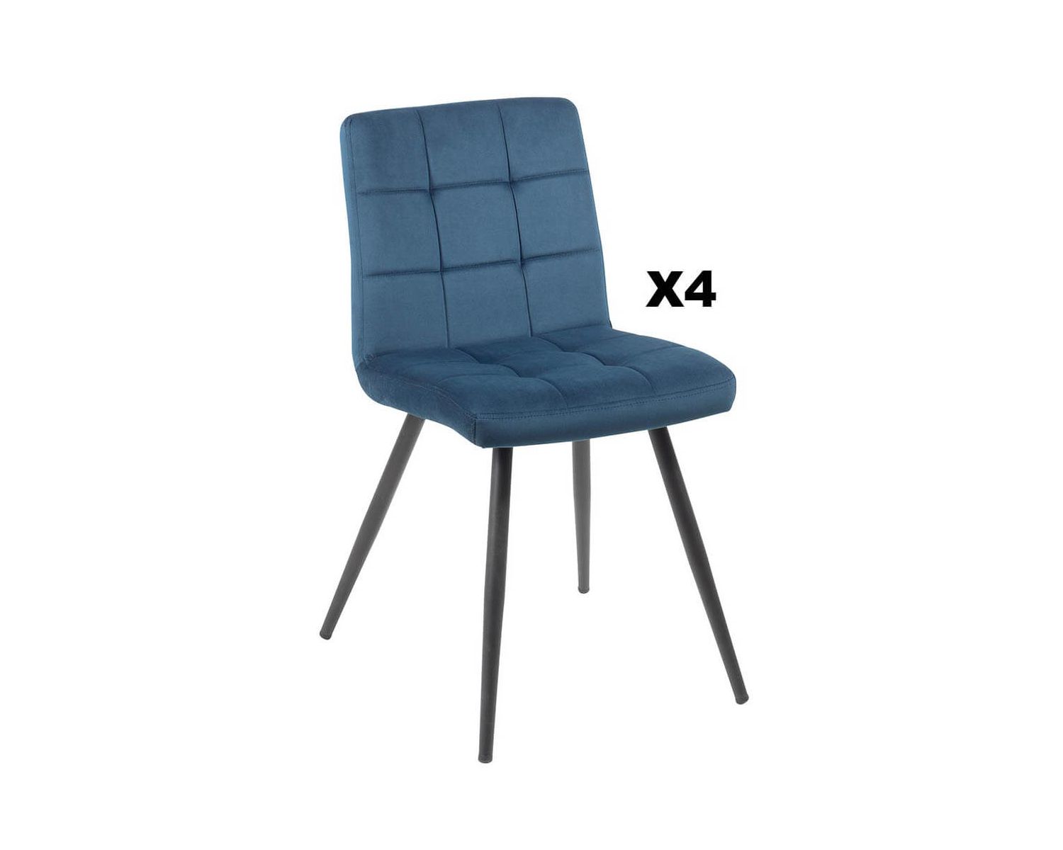 Juego de 4 sillas escandinavas de tela azul y metal negro «Sando» de Casita