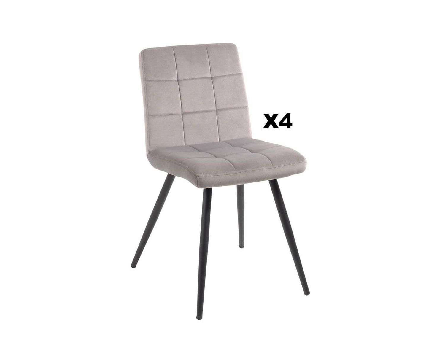 Juego de 4 sillas de comedor grises y negras «Sando», de tela y metal