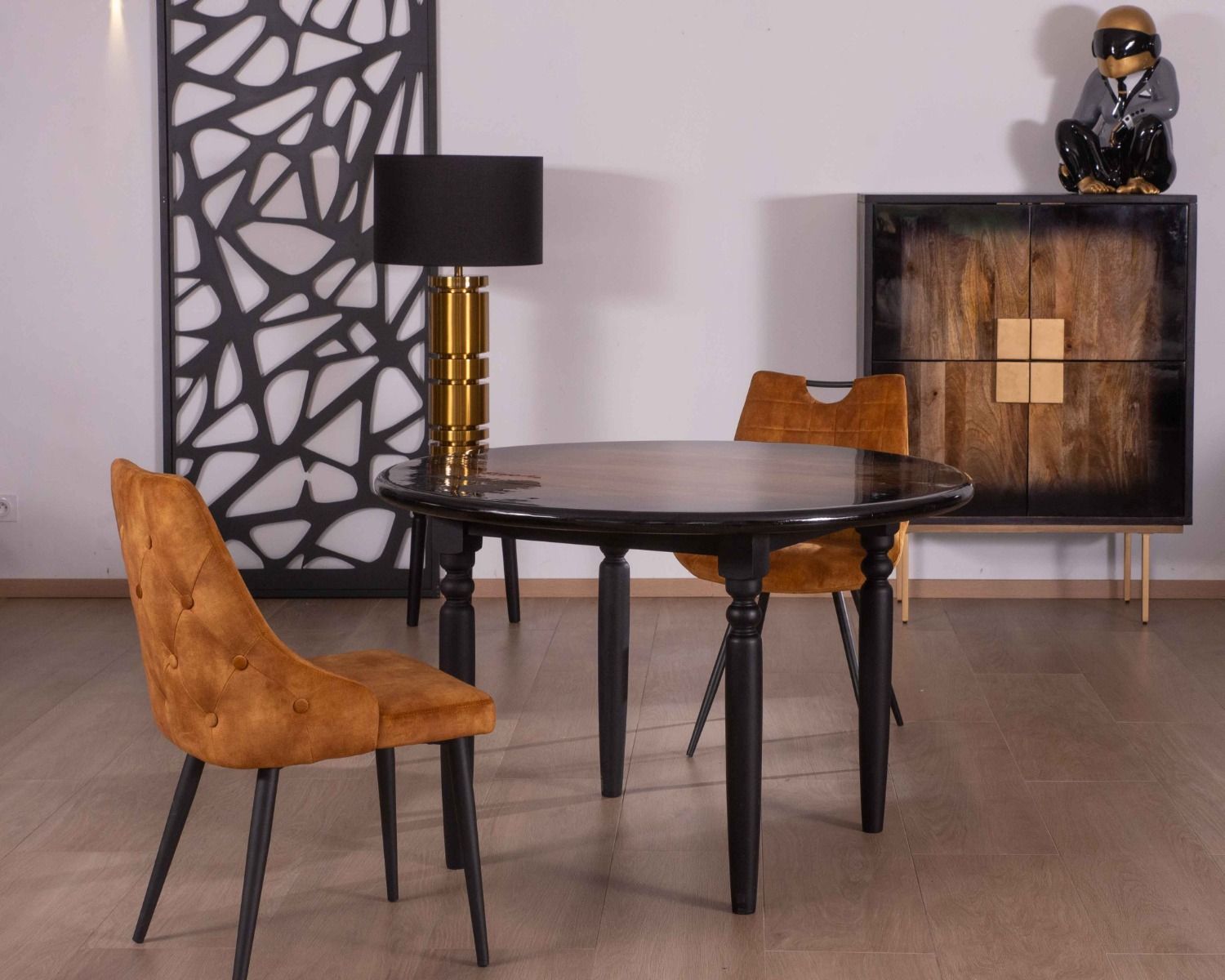 Mesa de comedor redonda bicolor con acabado lacado en madera «Pop Vintage», 120 cm