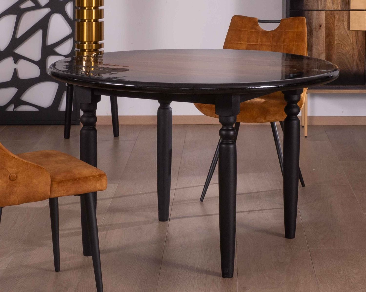 Mesa de comedor redonda bicolor con acabado lacado en madera «Pop Vintage», 120 cm