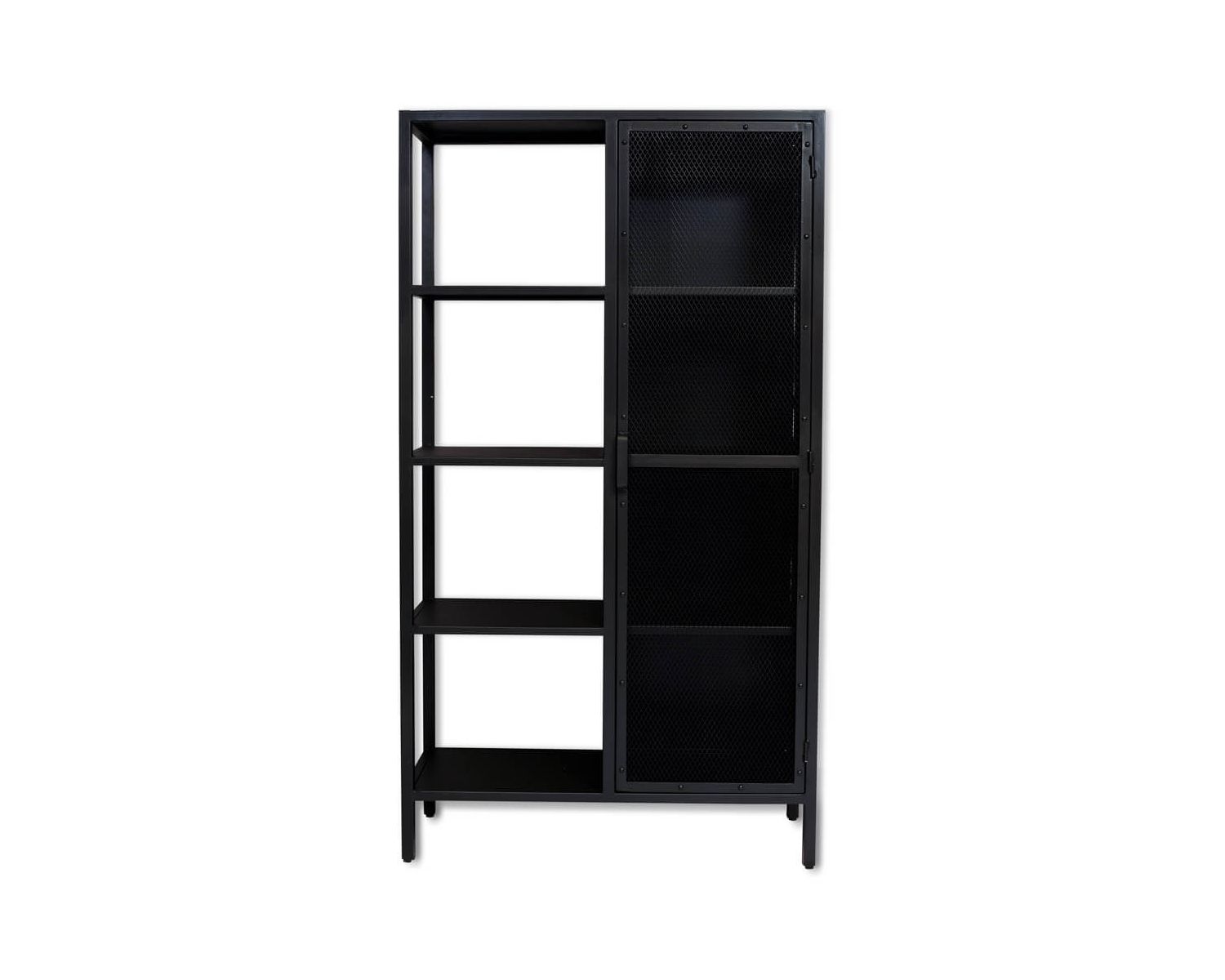 Armario industrial de metal negro, 1 puerta y 4 estantes, modelo «Atelier», alt. 180
