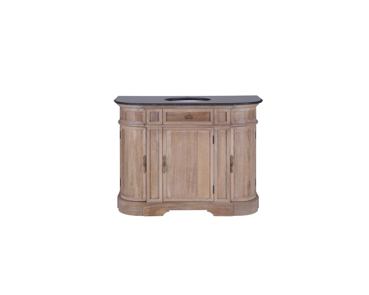 Mueble de baño de piedra con un lavabo de madera maciza redondeado «Églantine»
