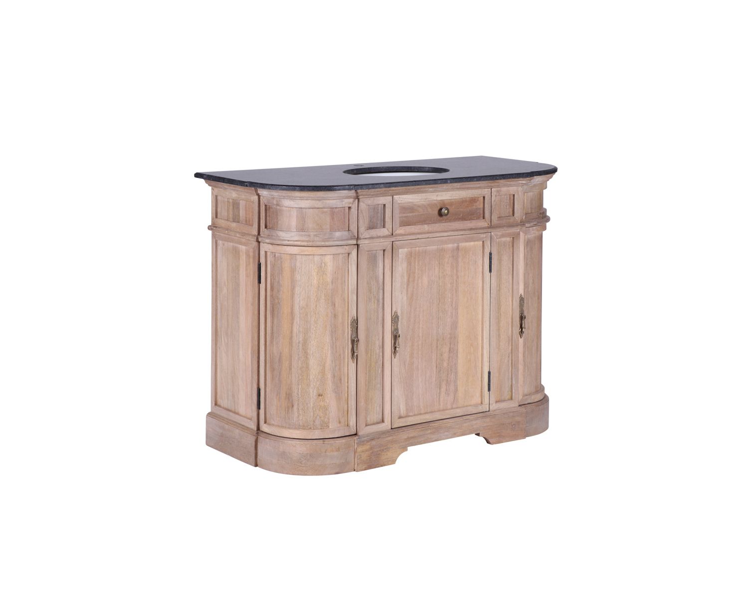 Mueble de baño de piedra con un lavabo de madera maciza redondeado «Églantine»