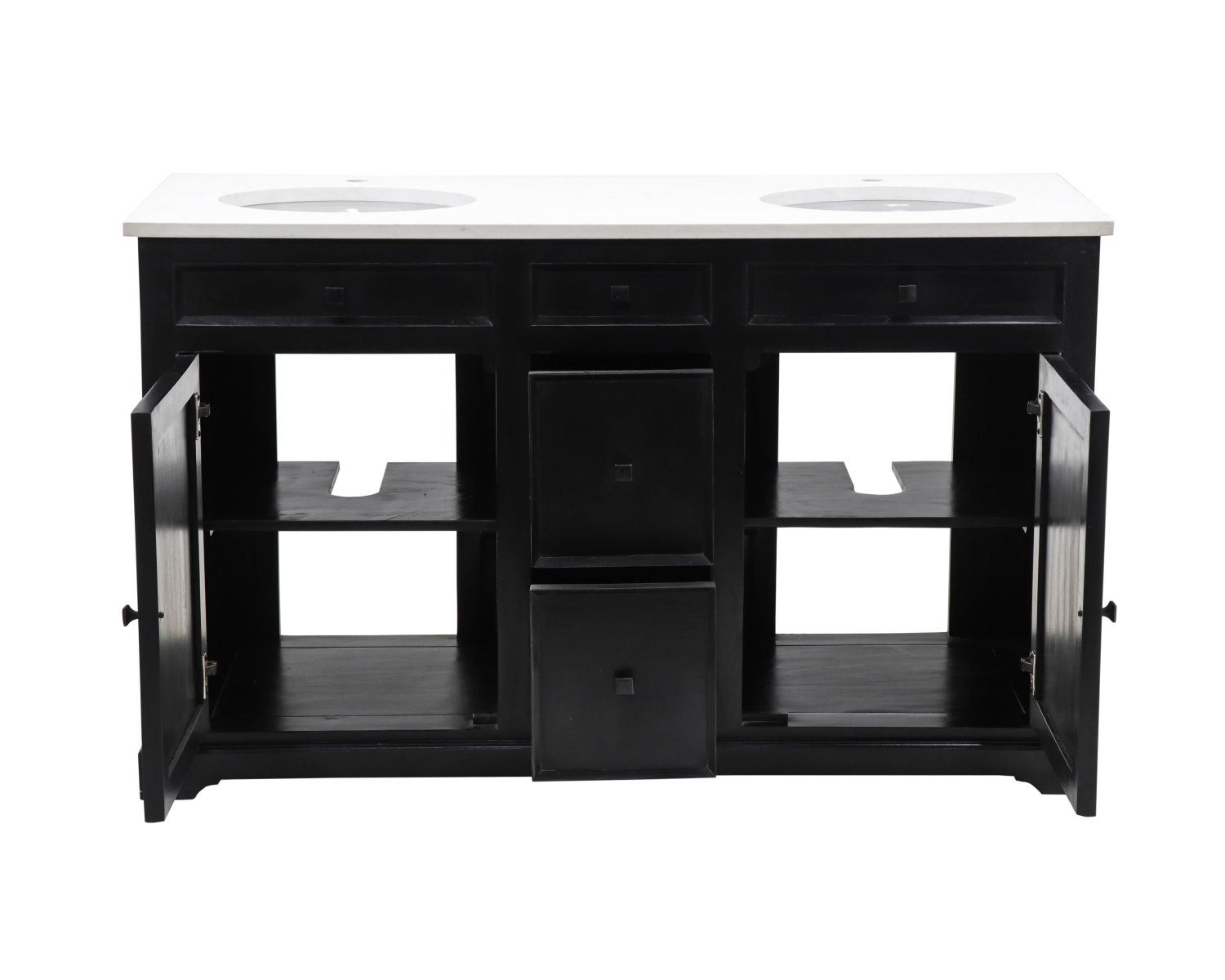 Mueble de baño negro con encimera de cuarzo blanco «Elégance»