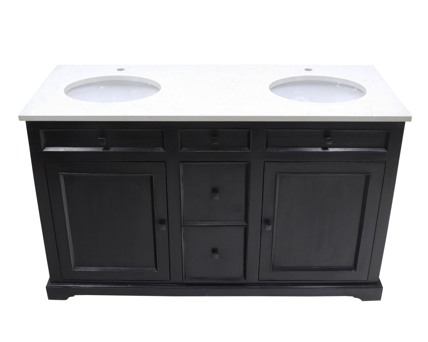 Mueble de baño negro con encimera de cuarzo blanco «Elégance»
