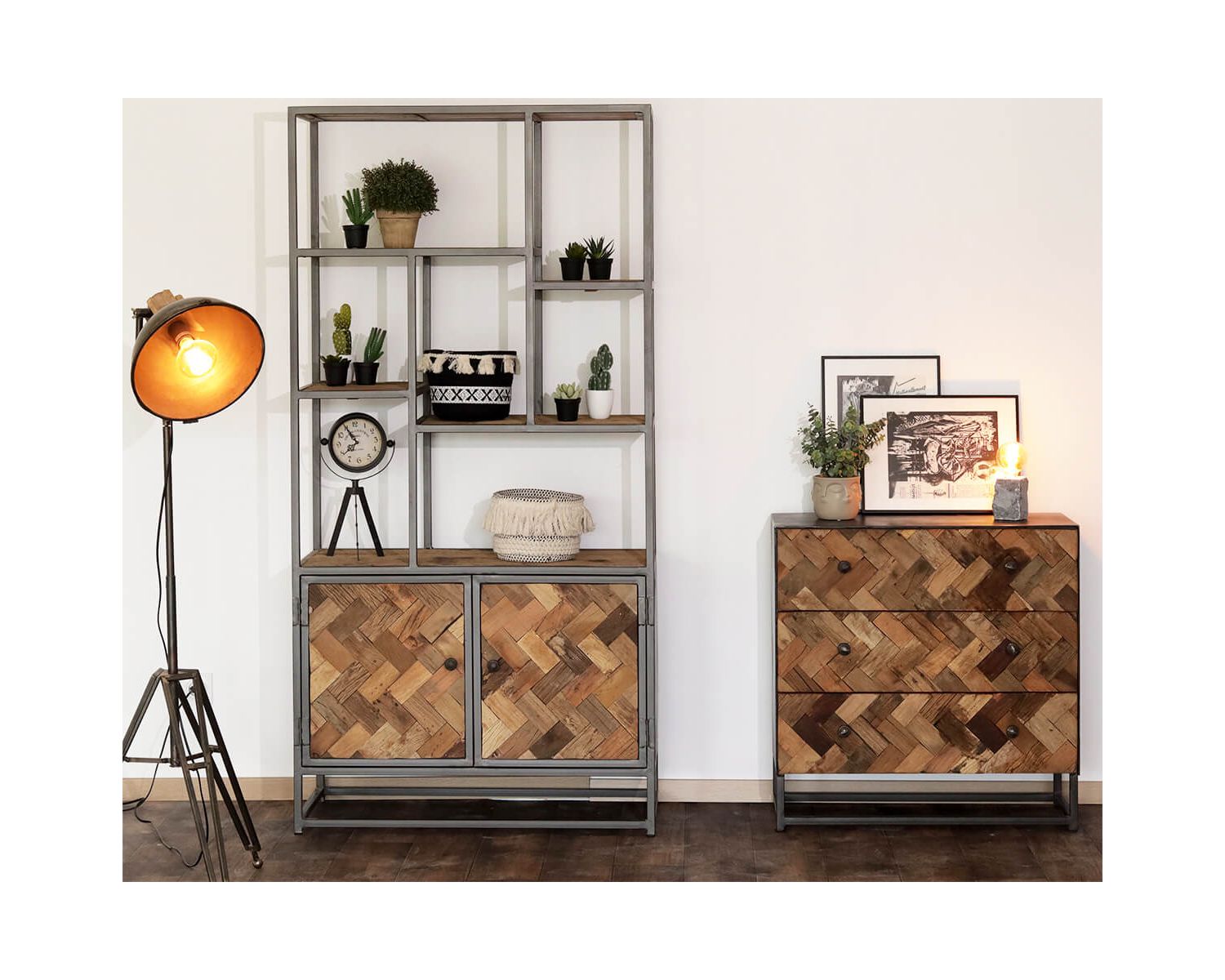 Estantería industrial de 180 x 90 cm, de metal gris y madera de mango «Kaloupilé»